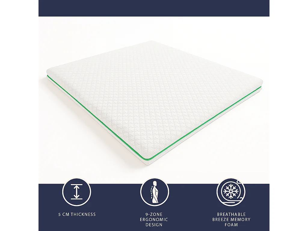 Surmatelas double fr. 140 x 190 Mousse mémoire Breeze 9 zones | H 5 cm | Italie