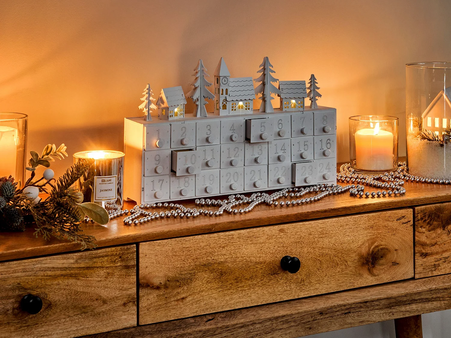 Décoration de Noël LED MUONIO Calendrier de l'Avent 24 cm Blanc