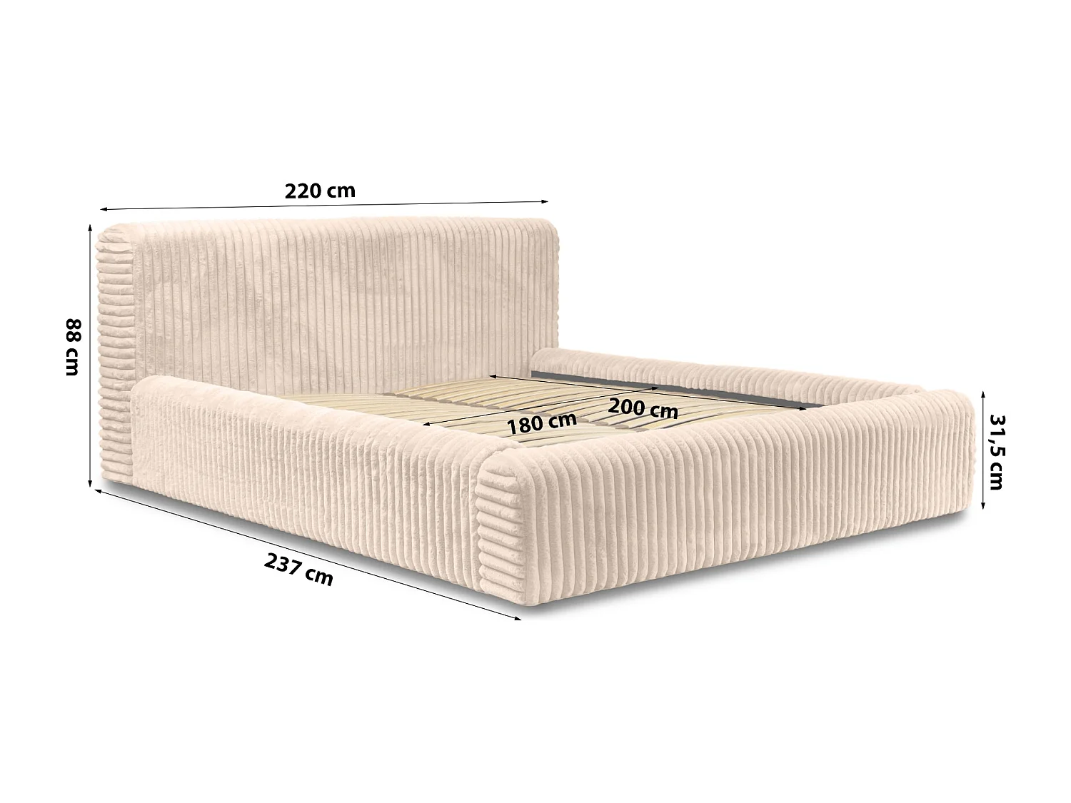 Lit Kostar avec coffre pour la literie Beige 180 x 200 cm