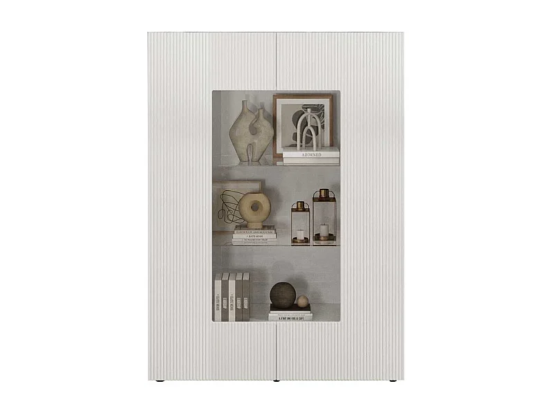 Vitrine 2 portes blanc façades relief à stries verticales - JANEIRO BLANC
