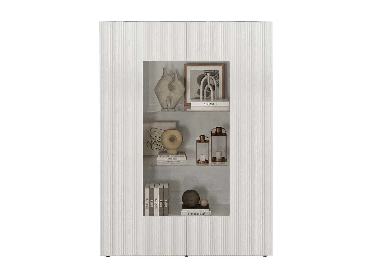 Vitrine 2 portes blanc façades relief à stries verticales - JANEIRO BLANC