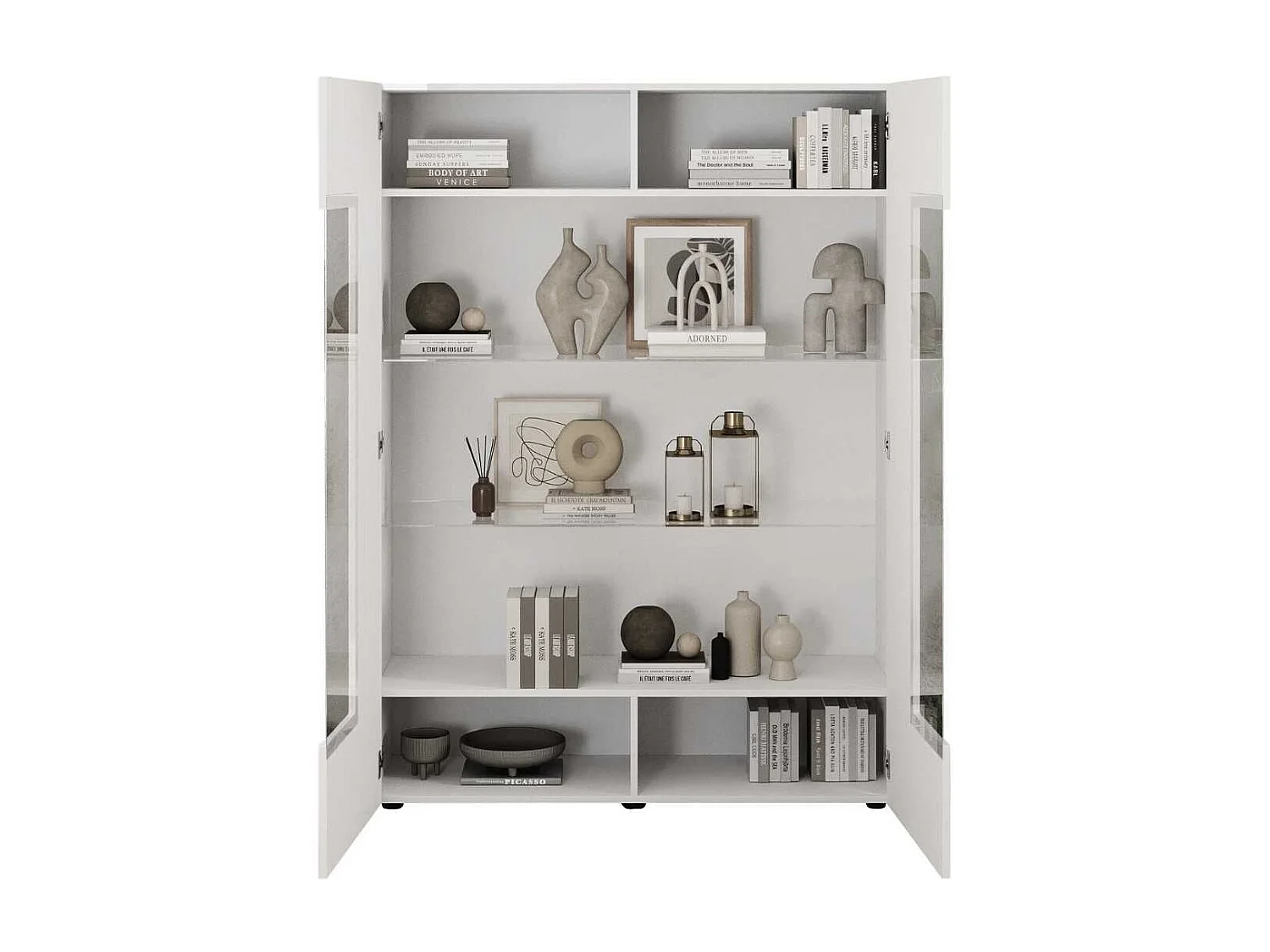 Vitrine 2 portes blanc façades relief à stries verticales - JANEIRO BLANC