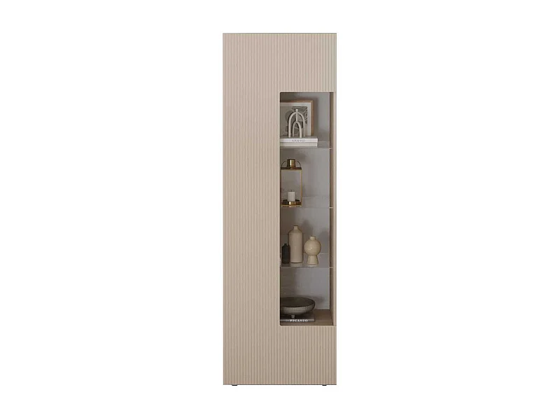 Vitrine 1 porte beige façades relief à stries verticales - JANEIRO BEIGE