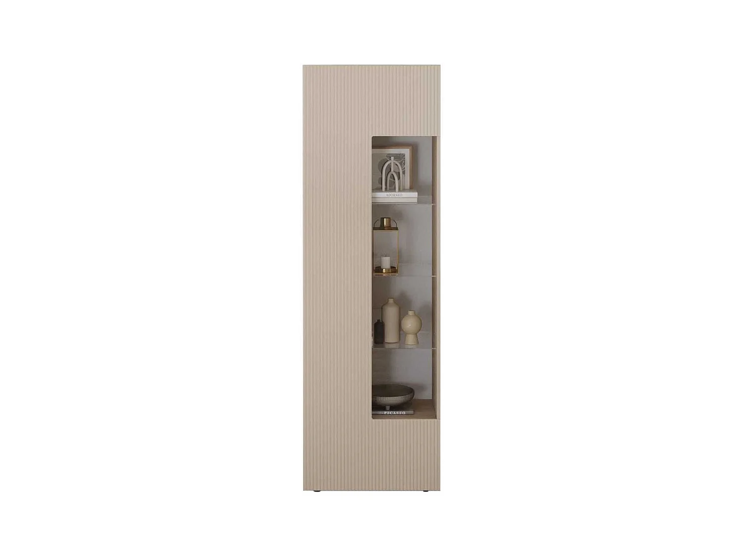 Vitrine 1 porte beige façades relief à stries verticales - JANEIRO BEIGE