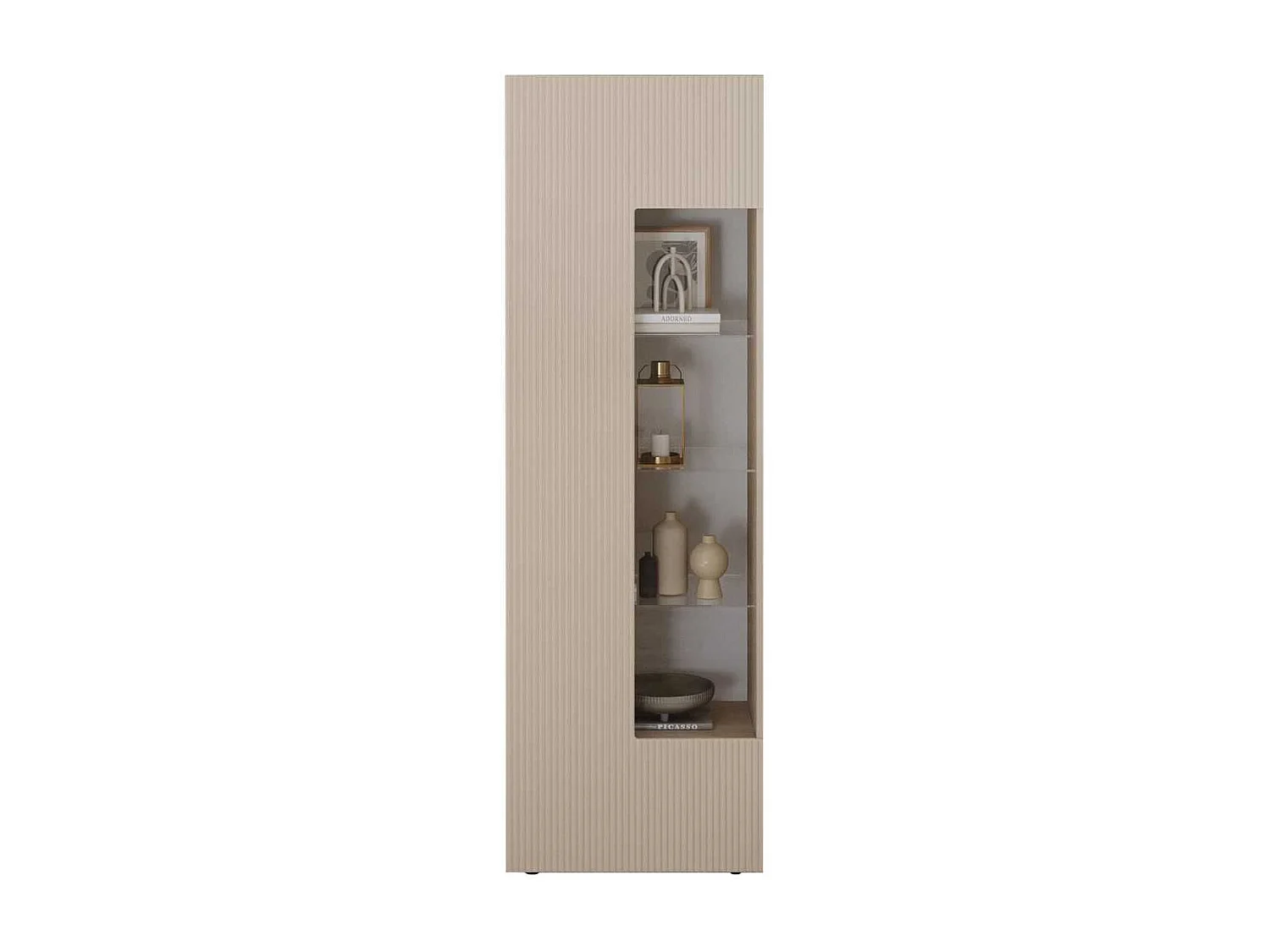 Vitrine 1 porte beige façades relief à stries verticales - JANEIRO BEIGE