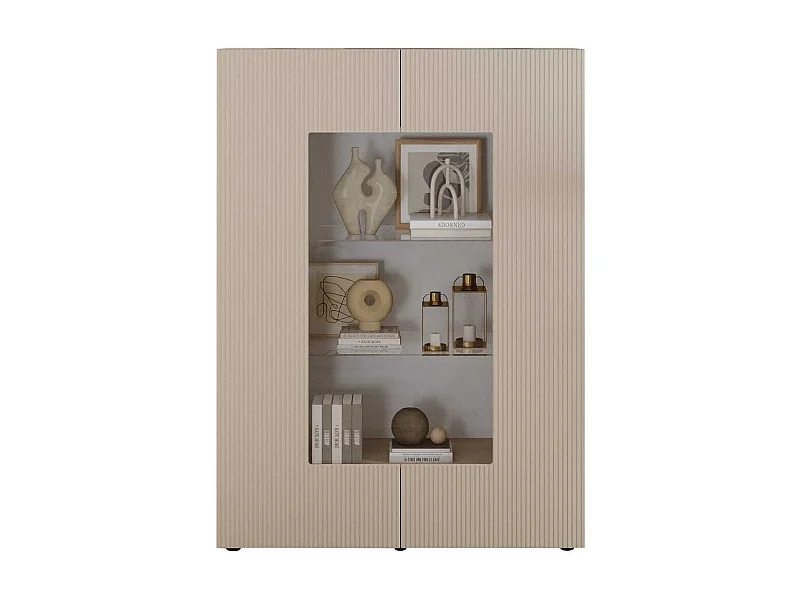 Vitrine 2 portes beige façades relief à stries verticales - JANEIRO BEIGE