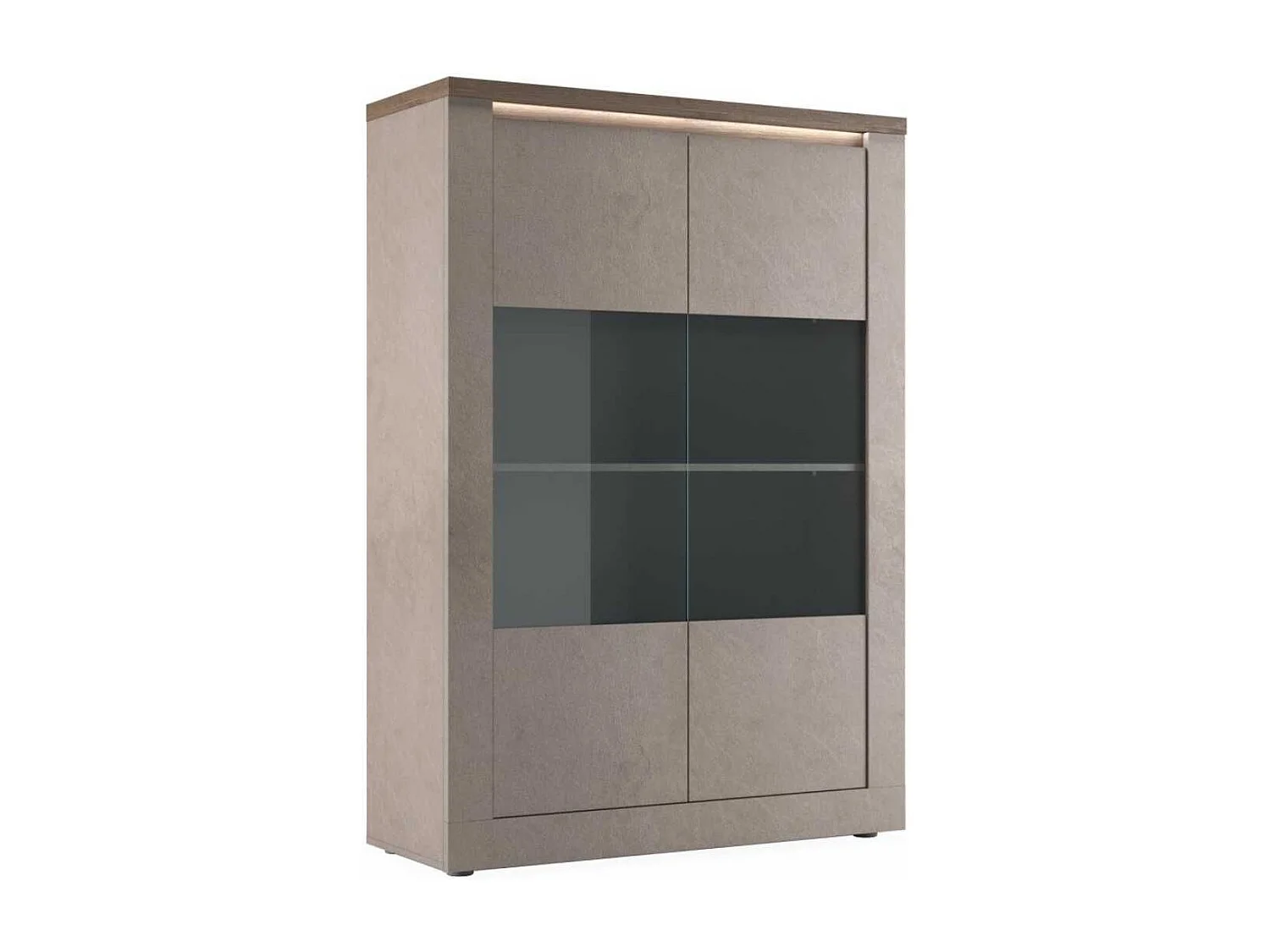 Vitrine 2 portes aspect minéral bronze plateau bois Mercure avec LED - ISALIA BRONZE