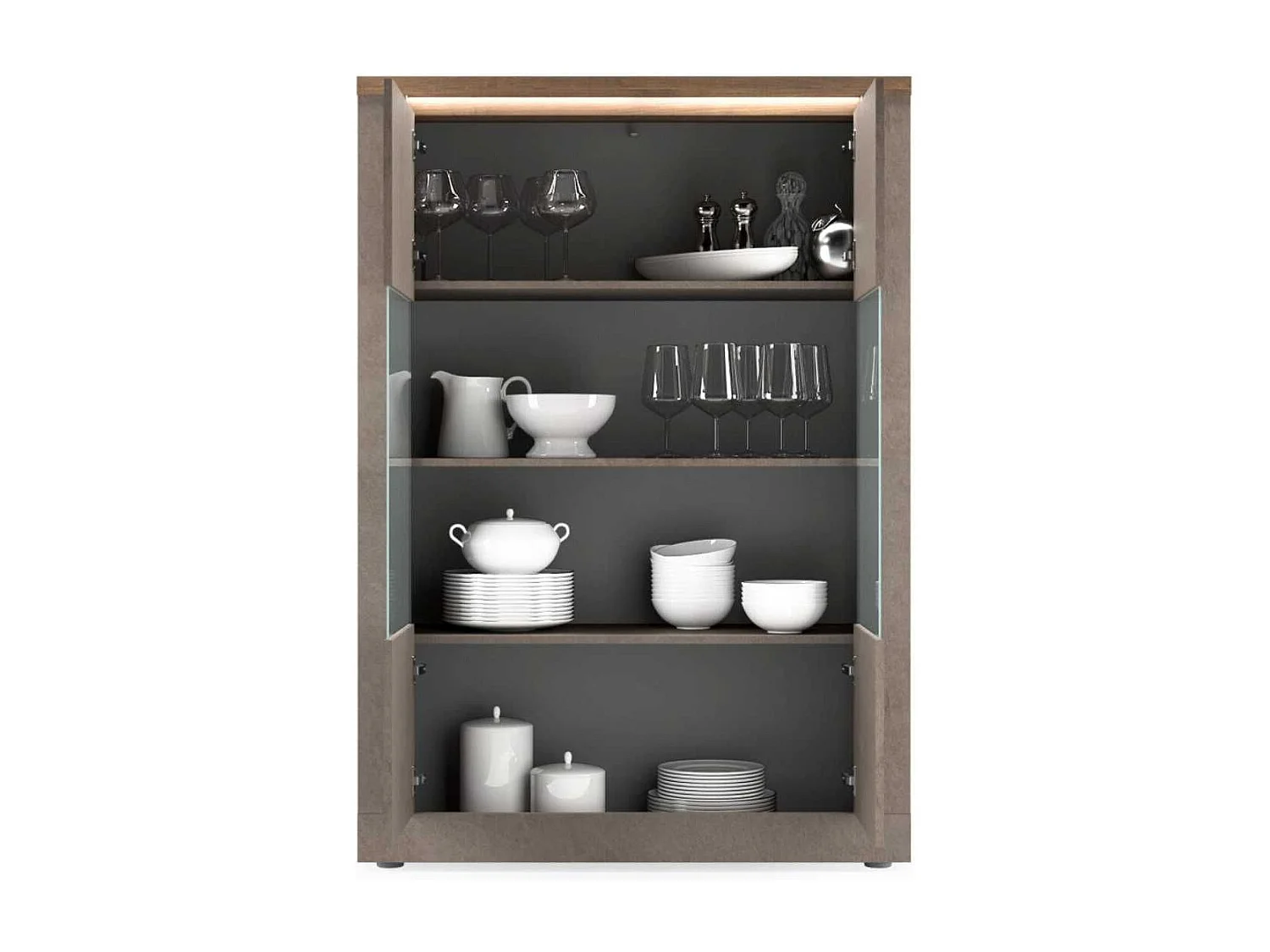 Vitrine 2 portes aspect minéral bronze plateau bois Mercure avec LED - ISALIA BRONZE