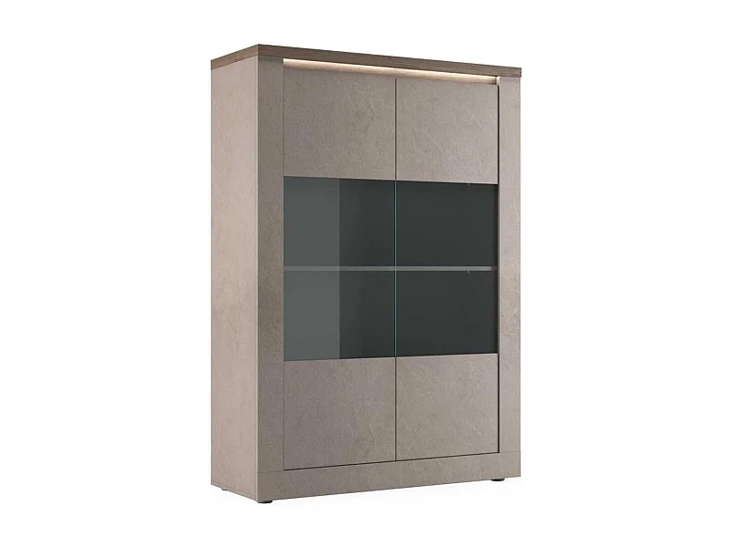Vitrine 2 portes aspect minéral bronze plateau bois Mercure avec LED - ISALIA BRONZE