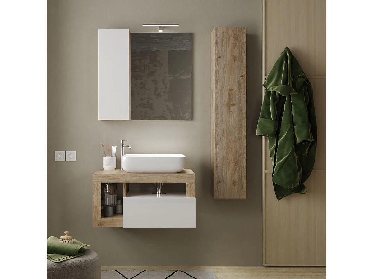 Colonne murale suspendue 1 porte aspect bois finition Cadiz - ARTURO