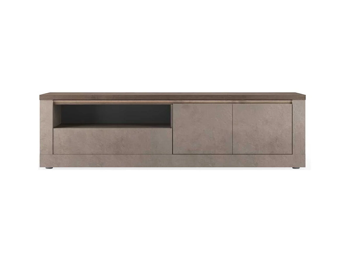 Meuble TV 2 portes aspect minéral bronze plateau bois Mercure avec LED - ISALIA BRONZE