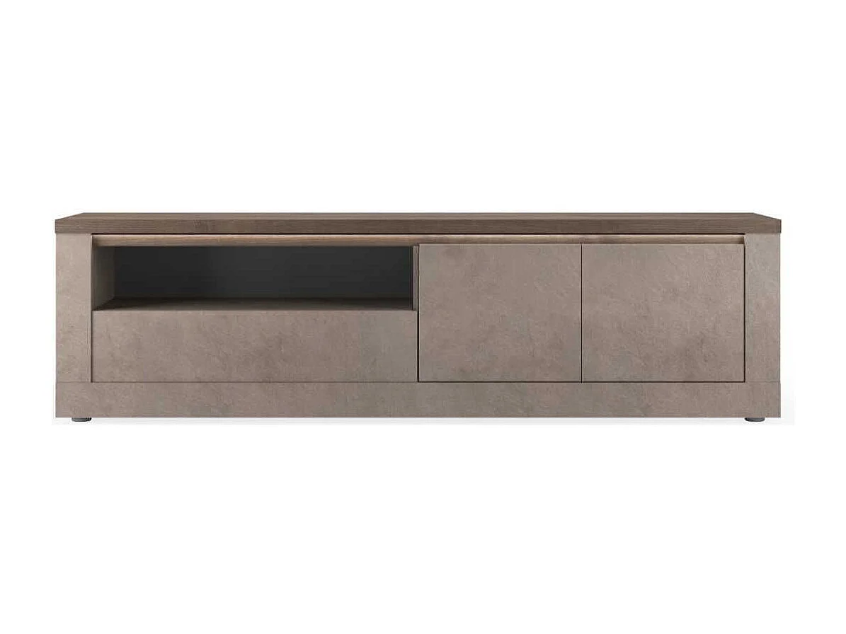 Meuble TV 2 portes aspect minéral bronze plateau bois Mercure avec LED - ISALIA BRONZE