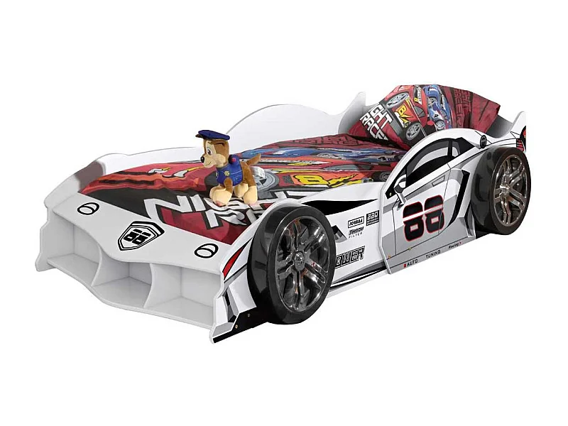 Lit Voiture de Course 90x200cm blanche - FORMULA WHITE