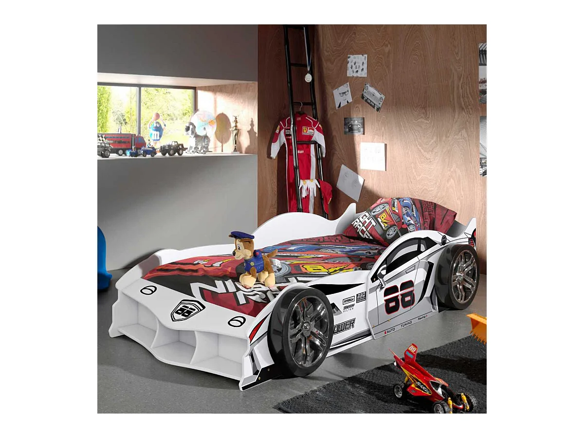 Lit Voiture de Course 90x200cm blanche - FORMULA WHITE