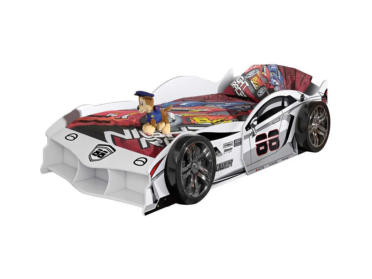 Lit Voiture de Course 90x200cm blanche - FORMULA WHITE