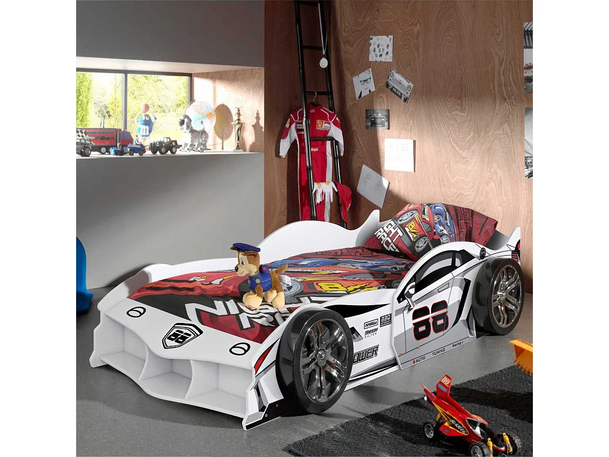 Lit Voiture de Course 90x200cm blanche - FORMULA WHITE