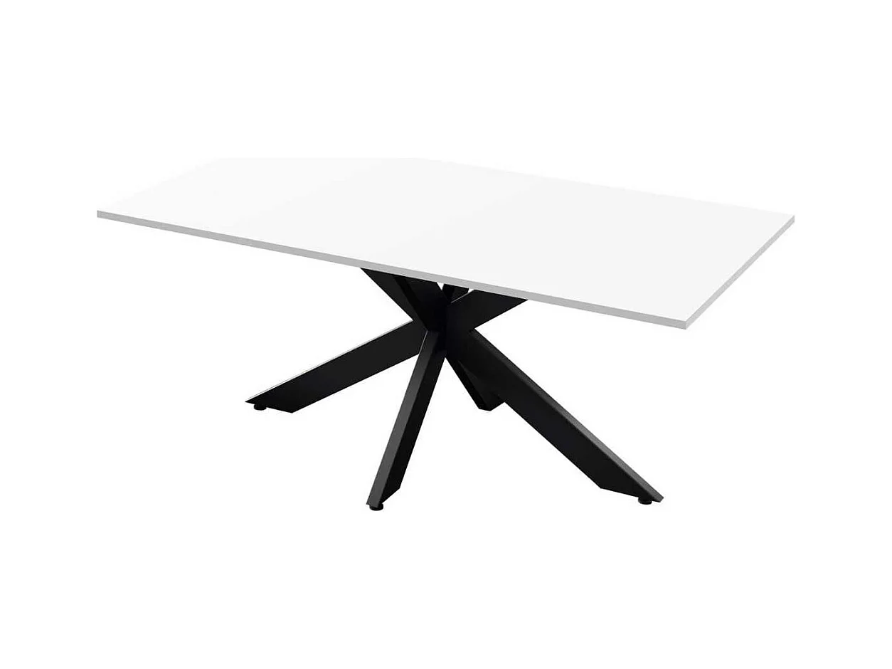 Table repas plateau laqué blanc pieds araignée en métal noir - ATHENA