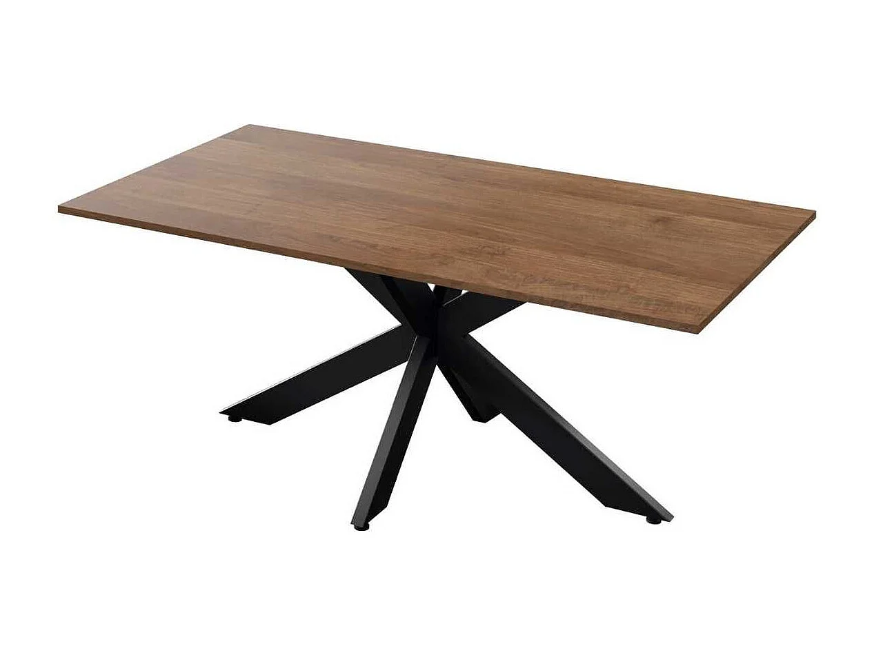 Table repas plateau aspect bois Mercure pieds araignée en métal noir - ATHENA