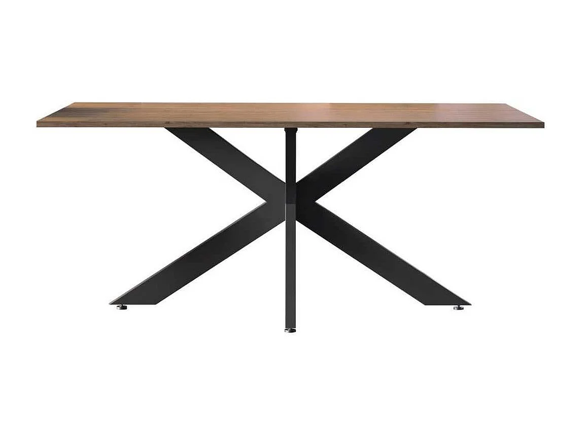 Table repas plateau aspect bois Mercure pieds araignée en métal noir - ATHENA