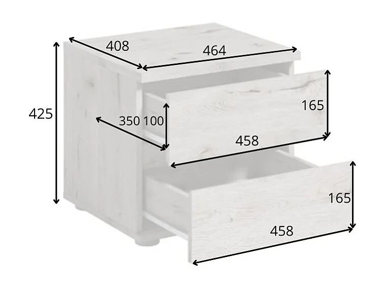 Lote de 2 mesas de cabeceira VELTIS – 2 gavetas – L46 x H43 cm – Cor carvalho Wellington