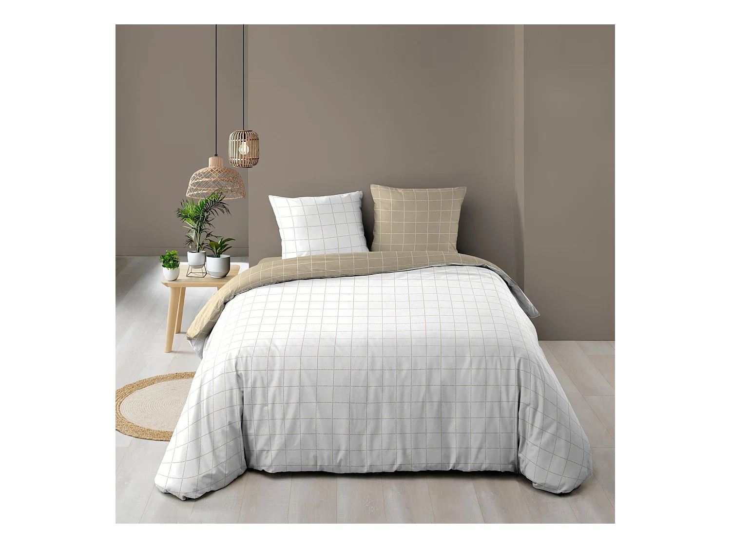 Parure de lit réversible 200x200 coton carreaux Douceur d'Intérieur Cadria