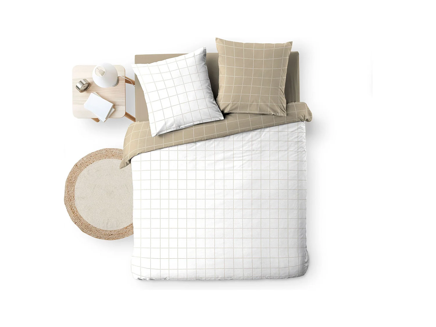 Parure de lit réversible 200x200 coton carreaux Douceur d'Intérieur Cadria