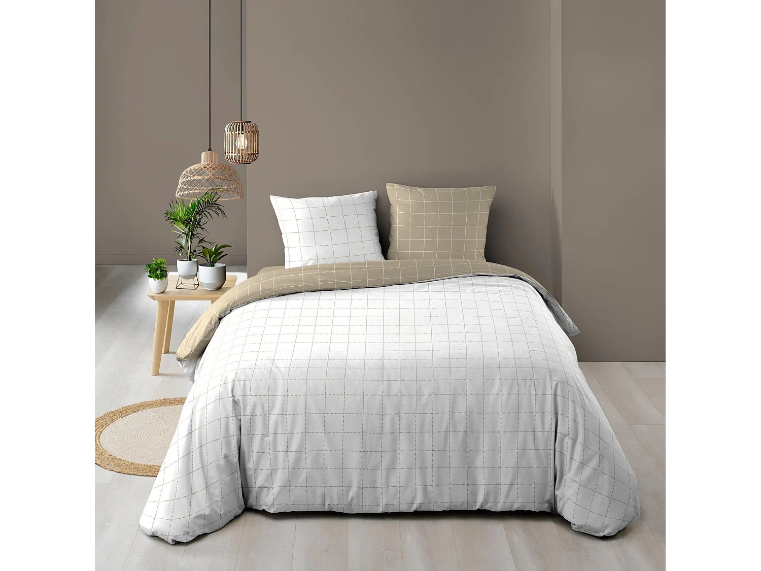 Parure de lit réversible 200x200 coton carreaux Douceur d'Intérieur Cadria