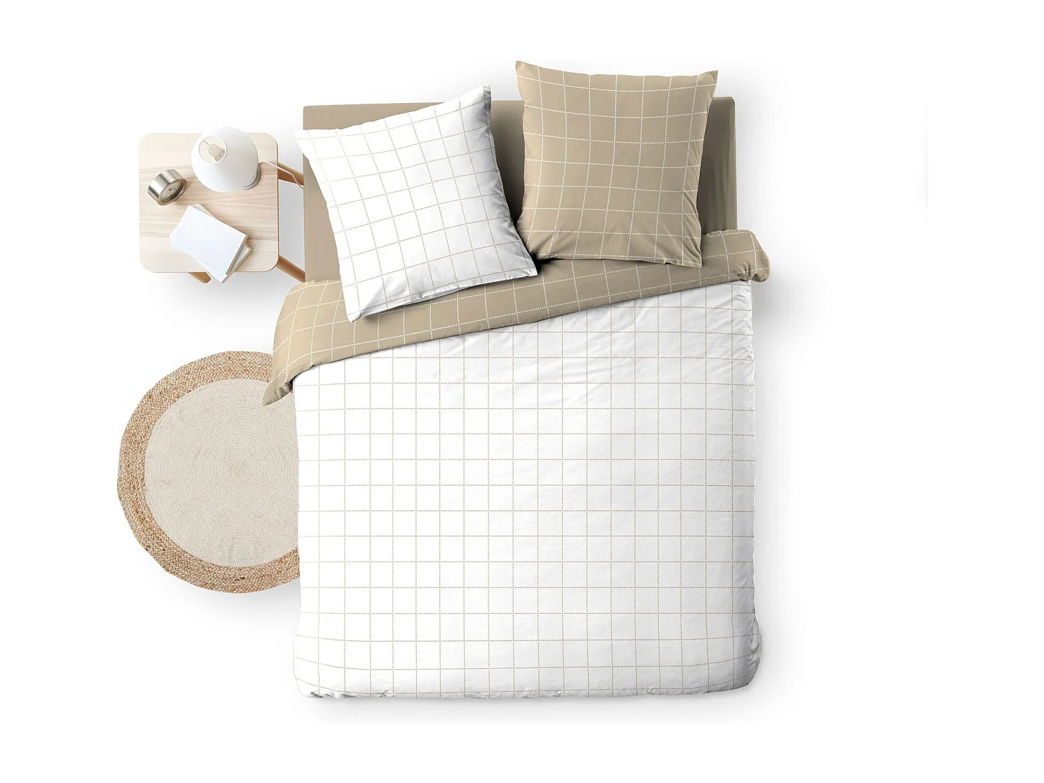 Parure de lit réversible 200x200 coton carreaux Douceur d'Intérieur Cadria