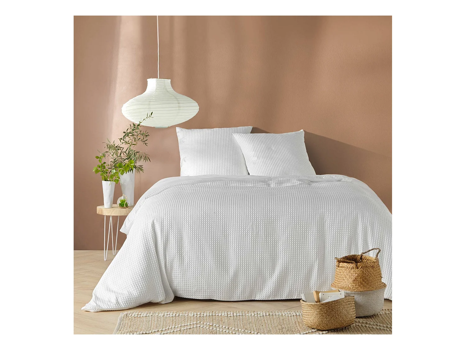 Parure de lit 240x220 microfibre gaufrée blanc Douceur d'Intérieur Abelia