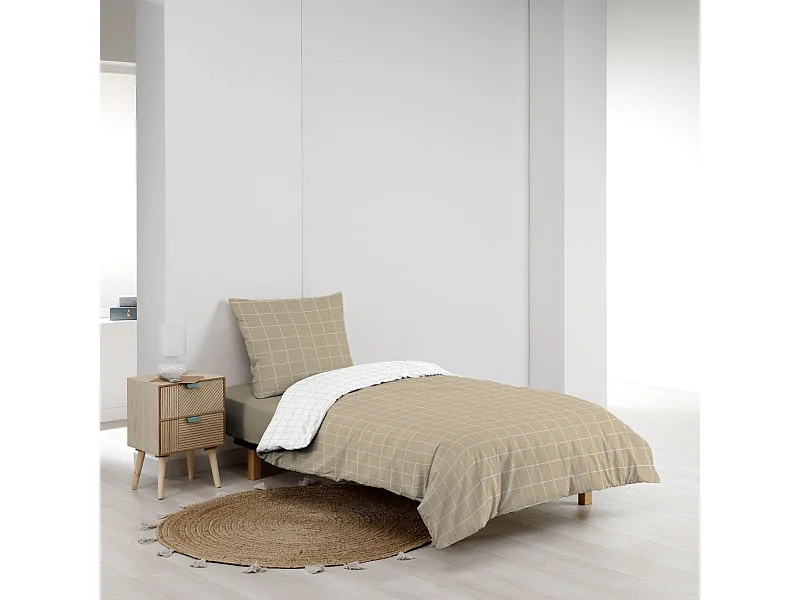 Parure de lit réversible 140x200 coton carreaux Douceur d'Intérieur Cadria