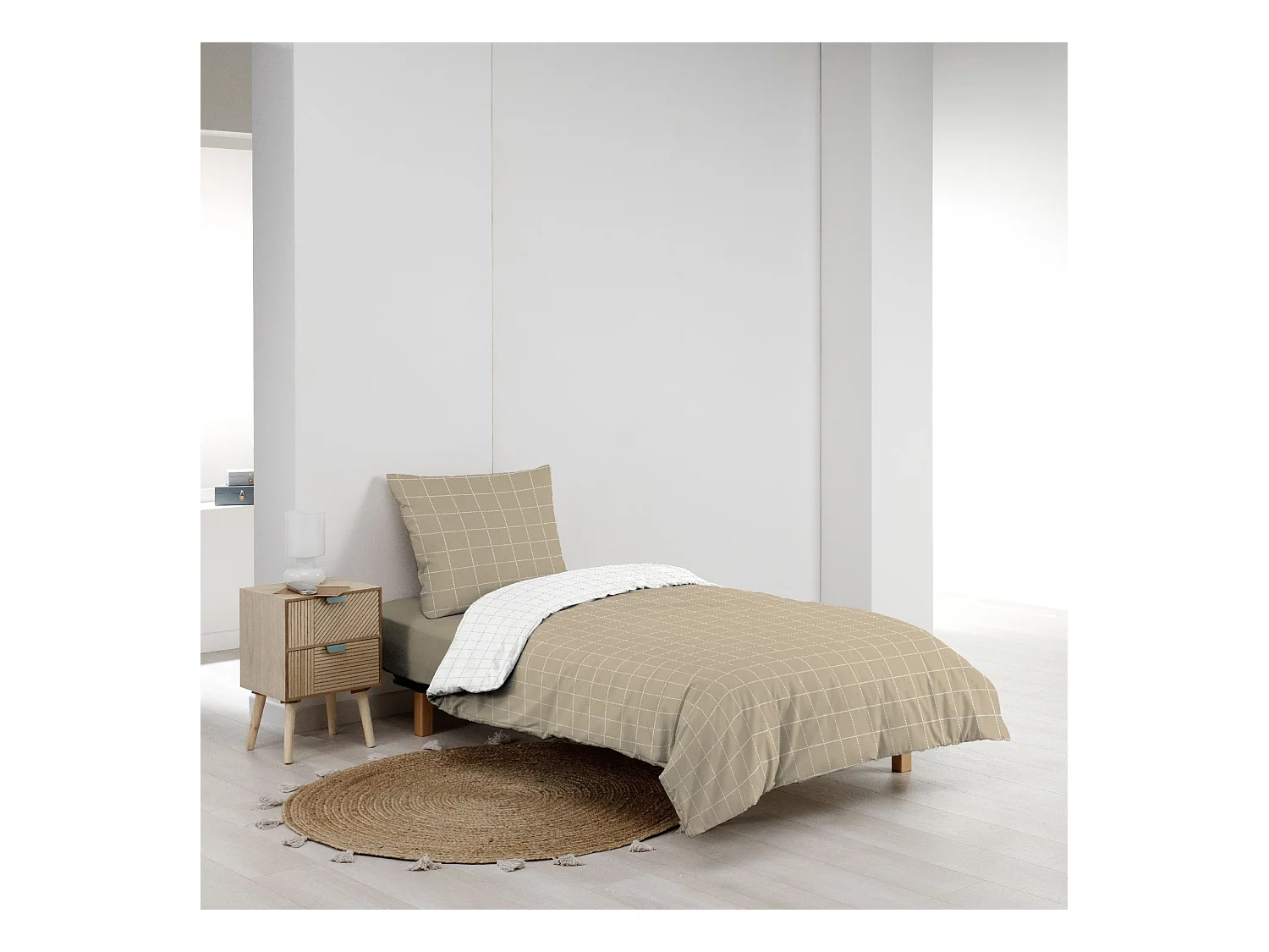 Parure de lit réversible 140x200 coton carreaux Douceur d'Intérieur Cadria