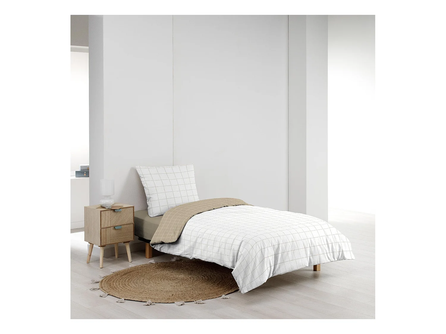 Parure de lit réversible 140x200 coton carreaux Douceur d'Intérieur Cadria