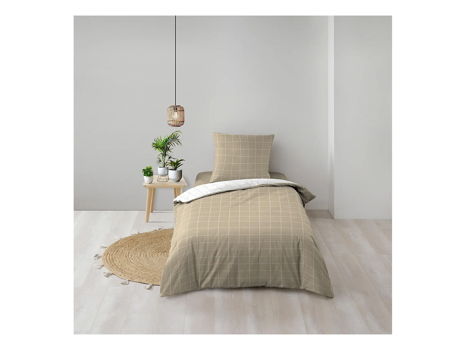 Parure de lit réversible 140x200 coton carreaux Douceur d'Intérieur Cadria