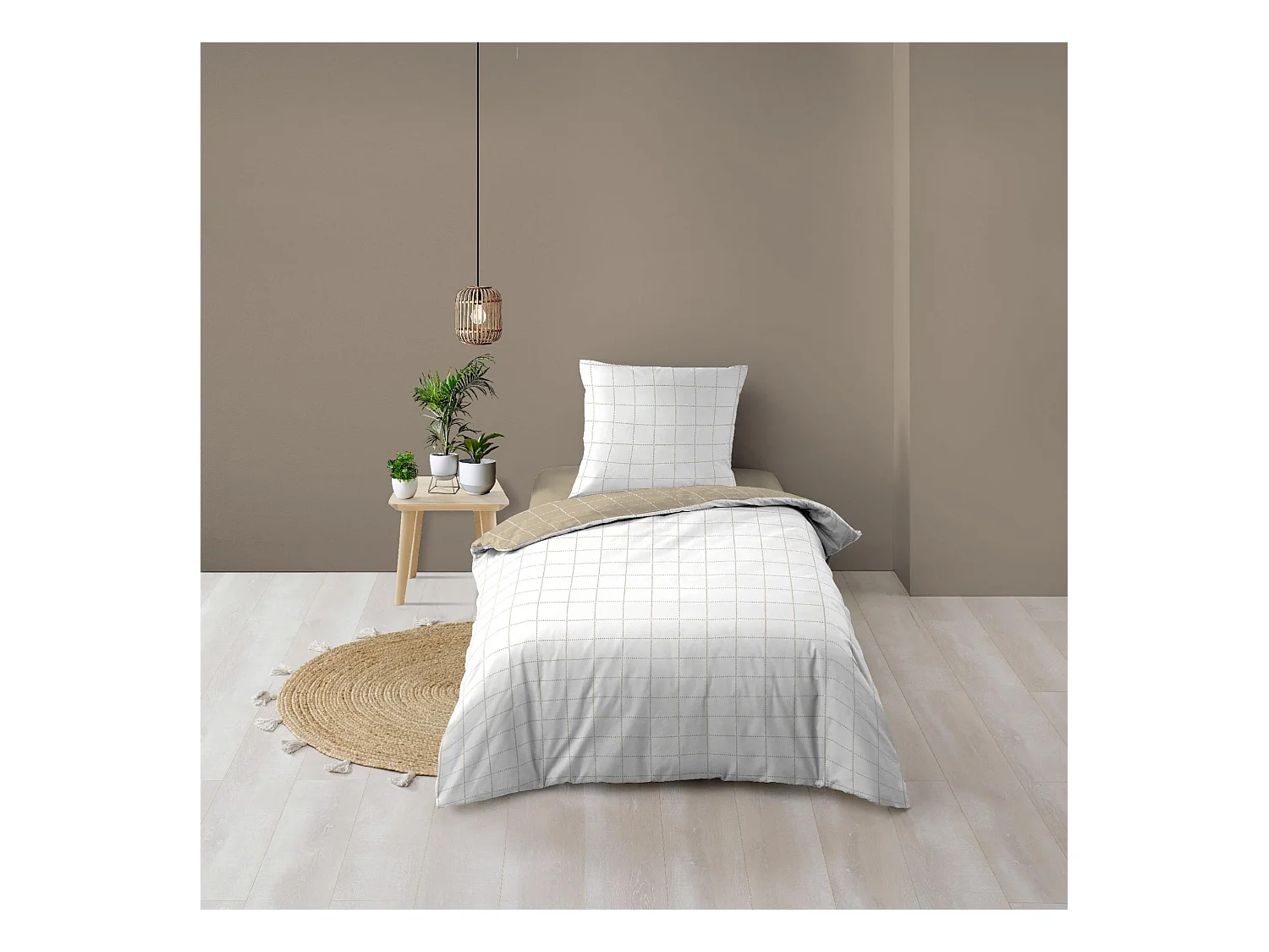 Parure de lit réversible 140x200 coton carreaux Douceur d'Intérieur Cadria