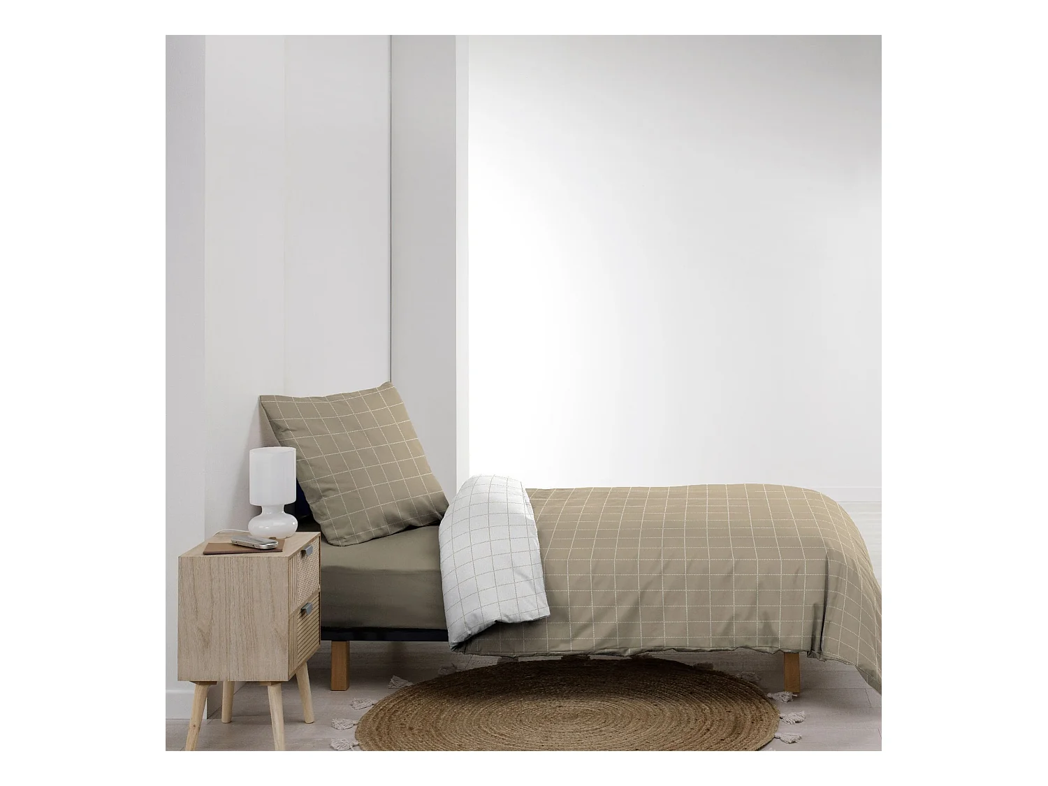 Parure de lit réversible 140x200 coton carreaux Douceur d'Intérieur Cadria
