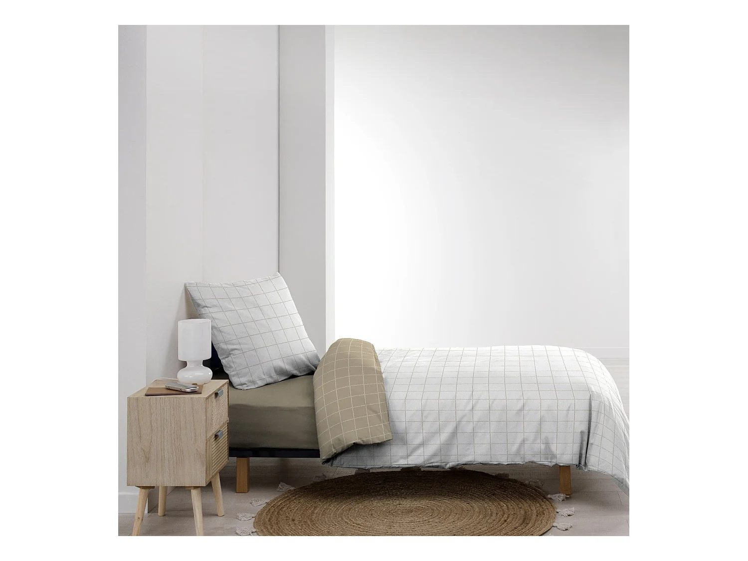 Parure de lit réversible 140x200 coton carreaux Douceur d'Intérieur Cadria