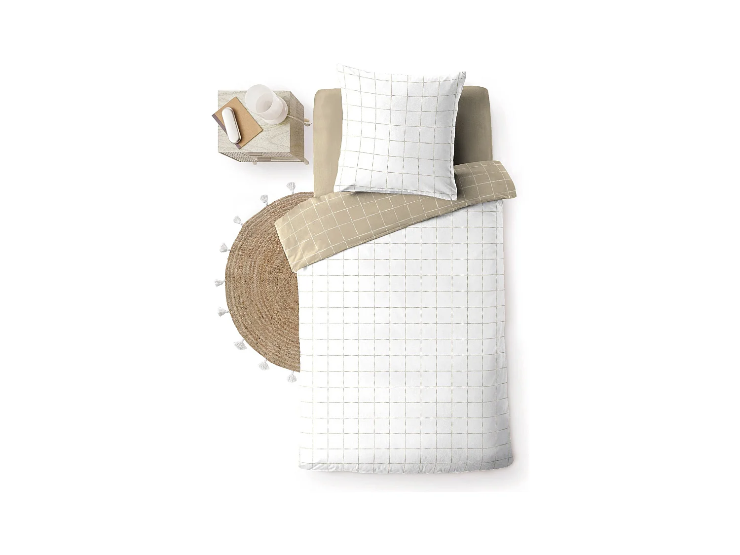 Parure de lit réversible 140x200 coton carreaux Douceur d'Intérieur Cadria