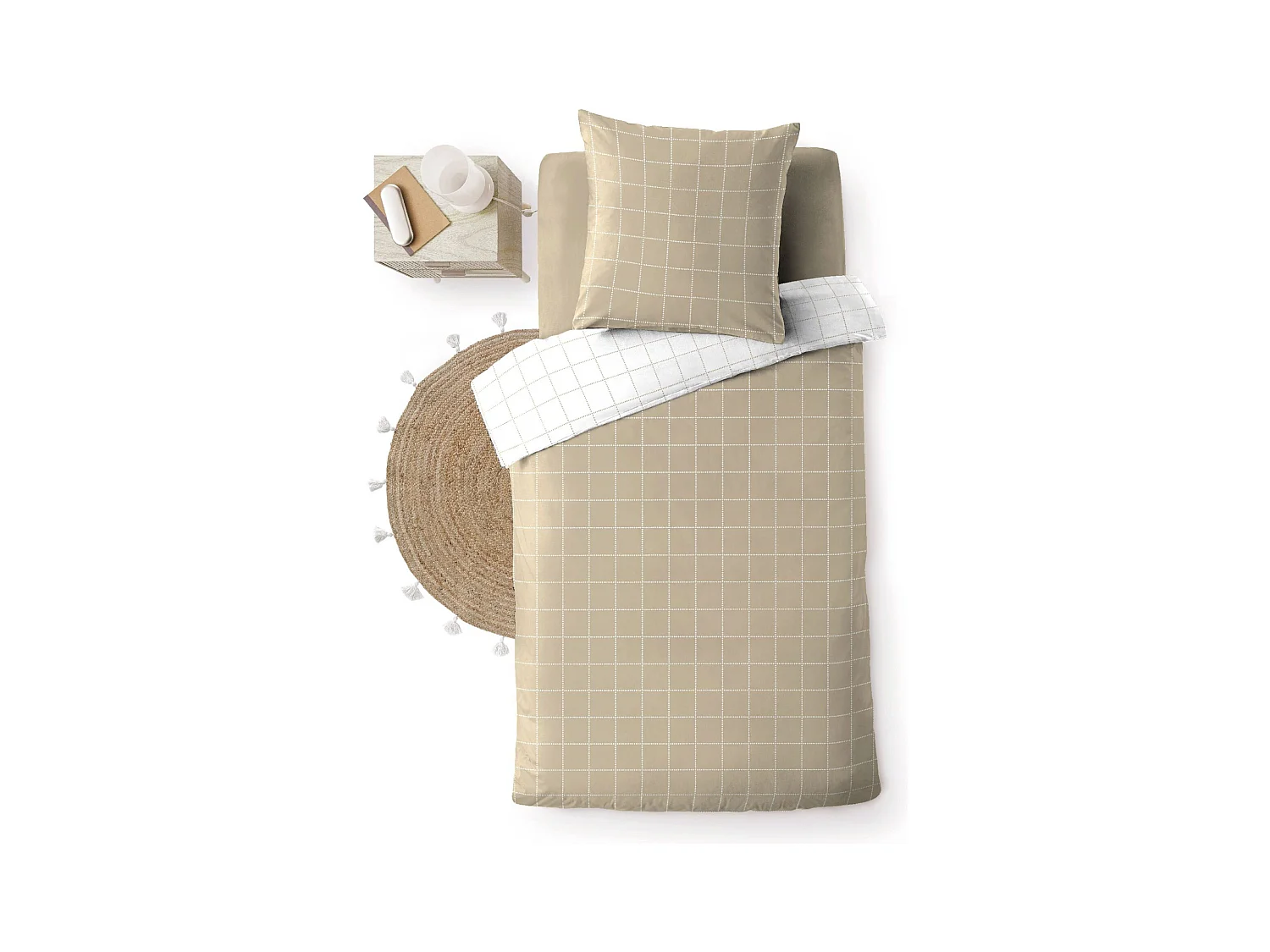 Parure de lit réversible 140x200 coton carreaux Douceur d'Intérieur Cadria
