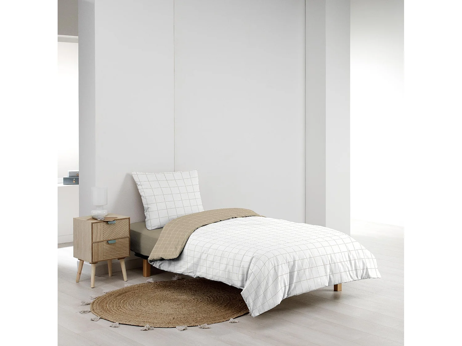 Parure de lit réversible 140x200 coton carreaux Douceur d'Intérieur Cadria