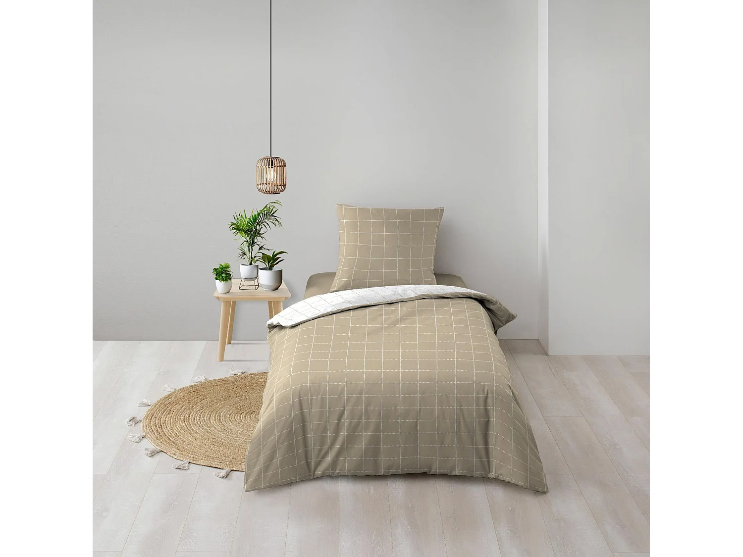 Parure de lit réversible 140x200 coton carreaux Douceur d'Intérieur Cadria