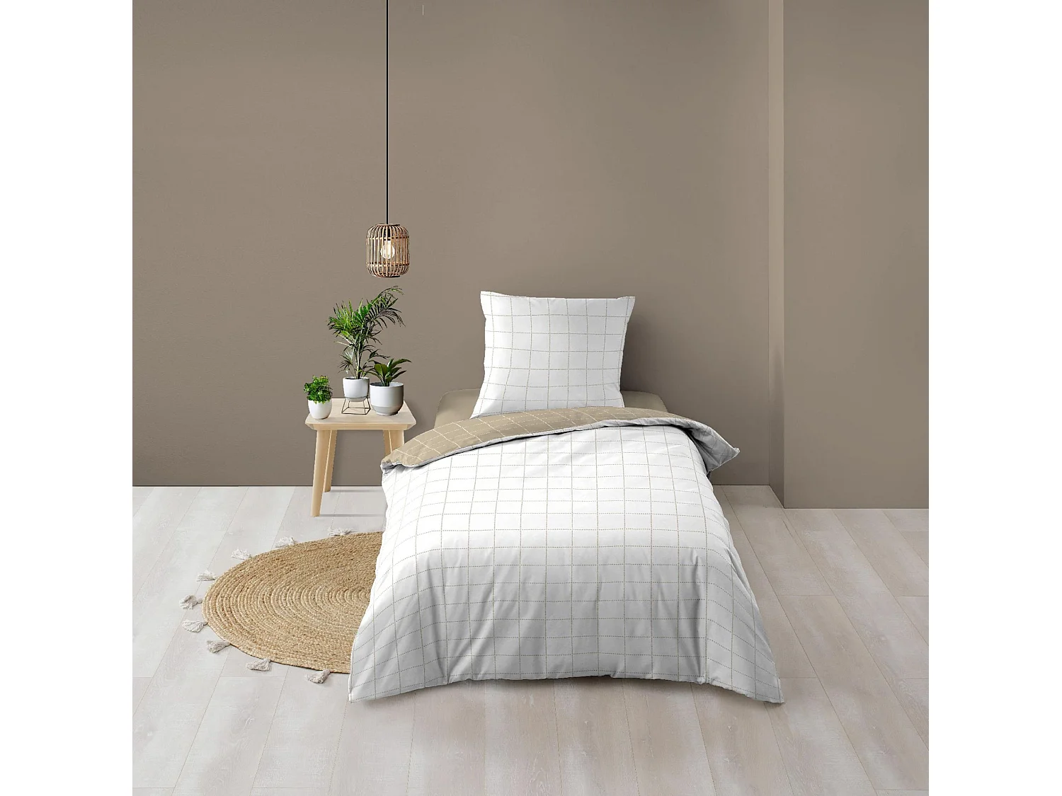 Parure de lit réversible 140x200 coton carreaux Douceur d'Intérieur Cadria