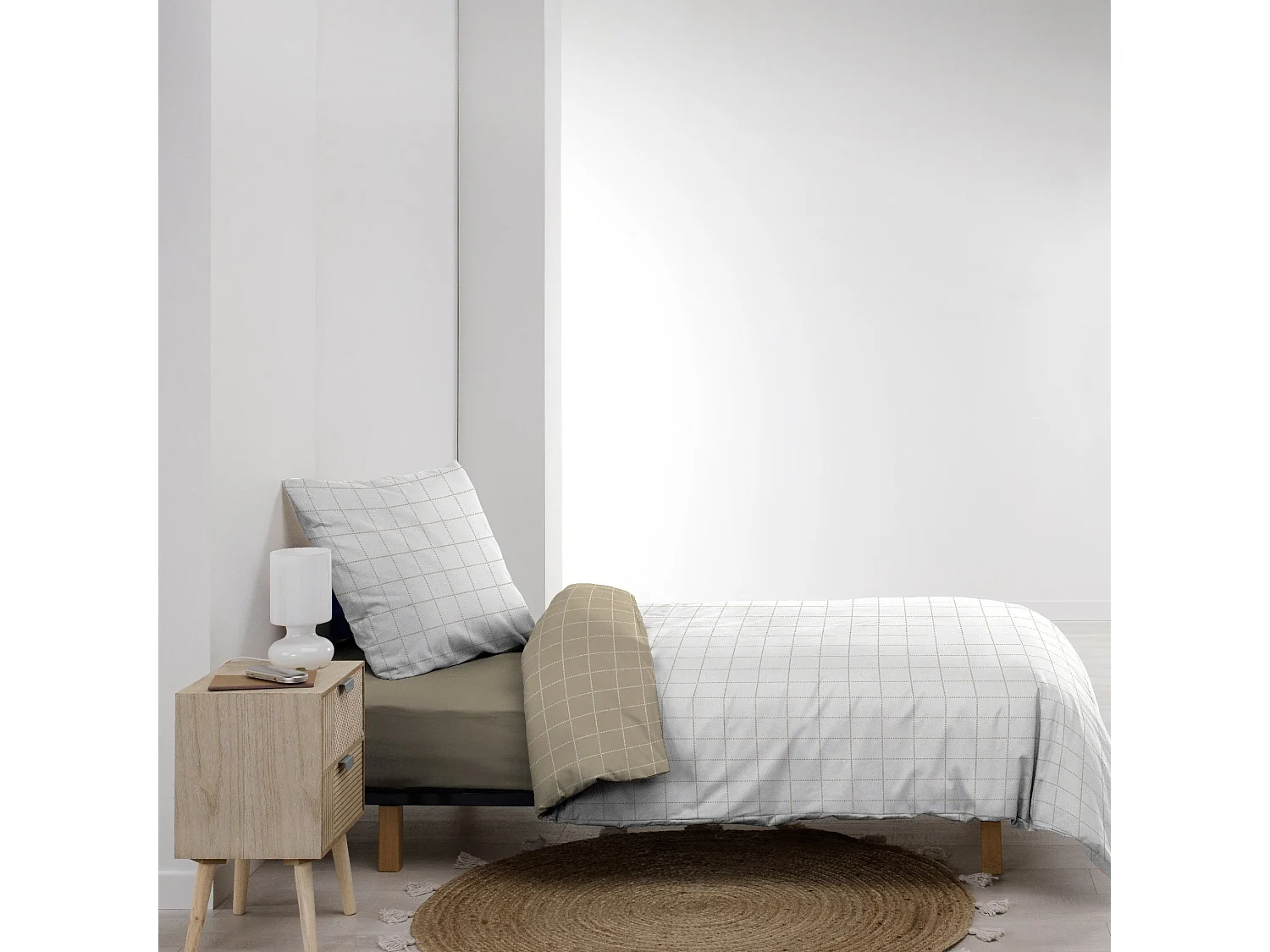 Parure de lit réversible 140x200 coton carreaux Douceur d'Intérieur Cadria