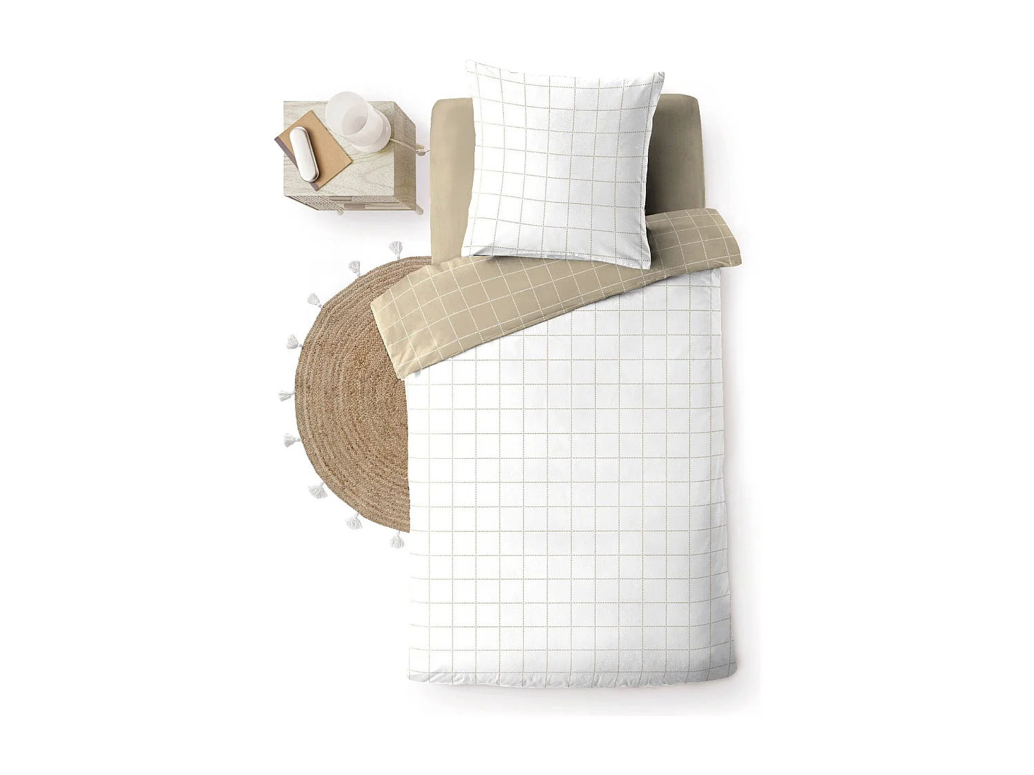 Parure de lit réversible 140x200 coton carreaux Douceur d'Intérieur Cadria