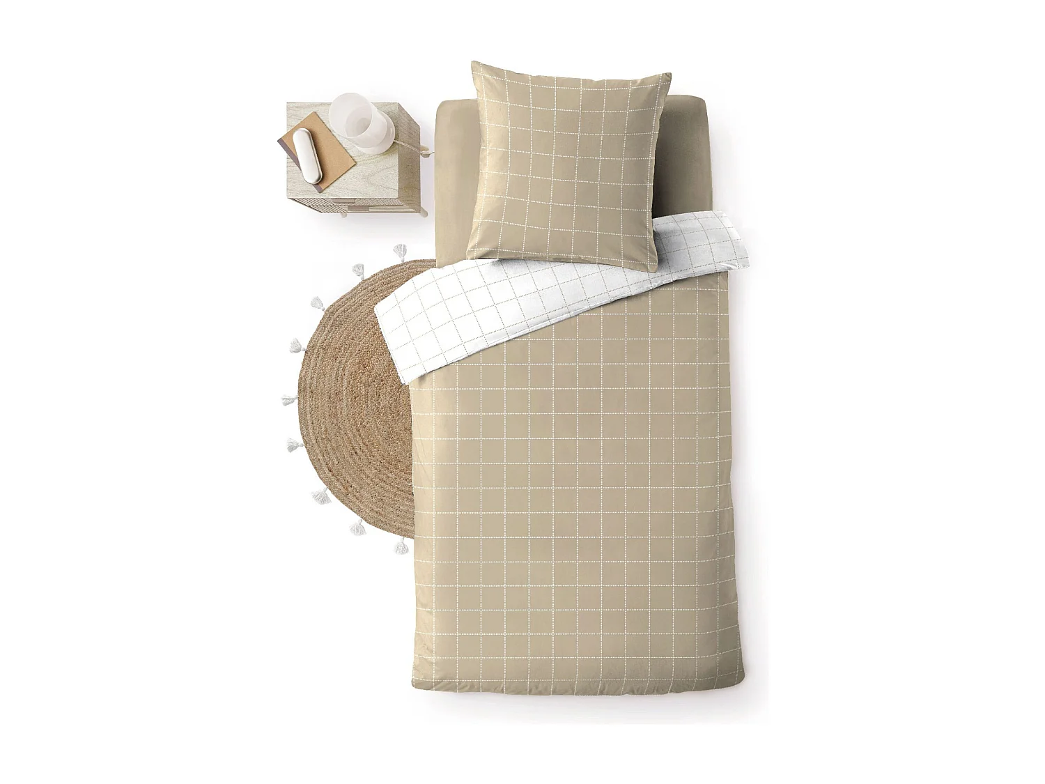 Parure de lit réversible 140x200 coton carreaux Douceur d'Intérieur Cadria