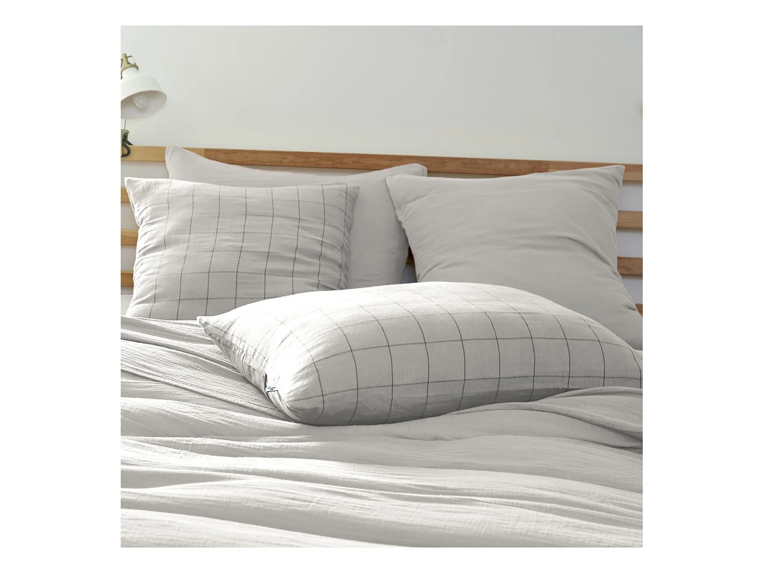 Taie d'oreiller 50x70 double gaze de coton grands carreaux nuage Terre de Nuit