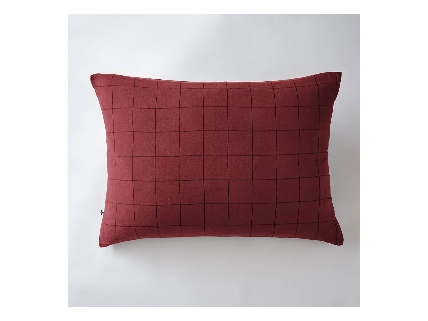 Taie d'oreiller 50x70 double gaze de coton grands carreaux lie de vin Terre de Nuit