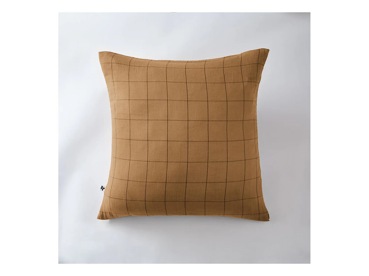 Taie d'oreiller 60x60 double gaze de coton grands carreaux camel Terre de Nuit