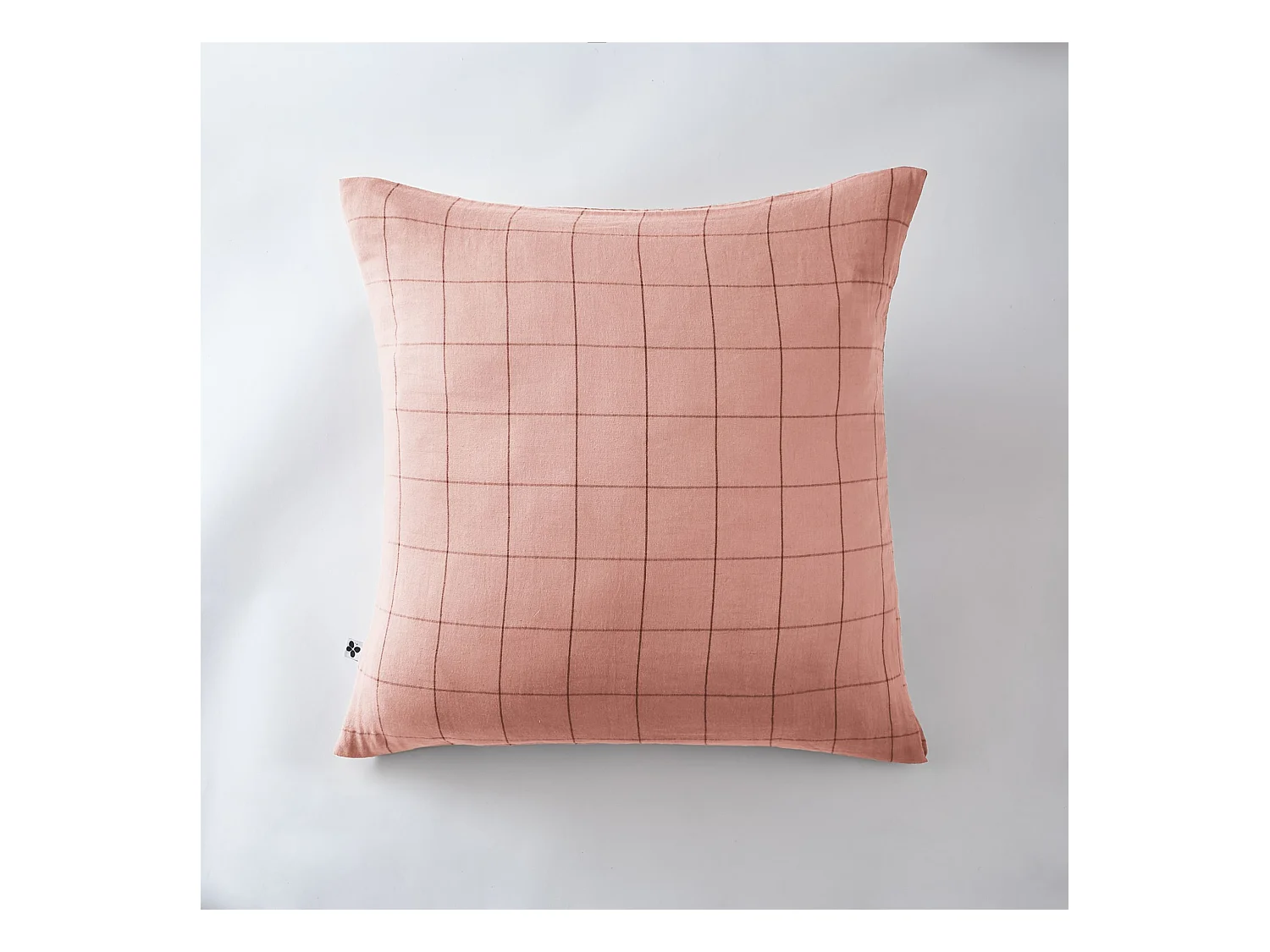 Taie d'oreiller 60x60 double gaze de coton grands carreaux rose pêche Terre de Nuit