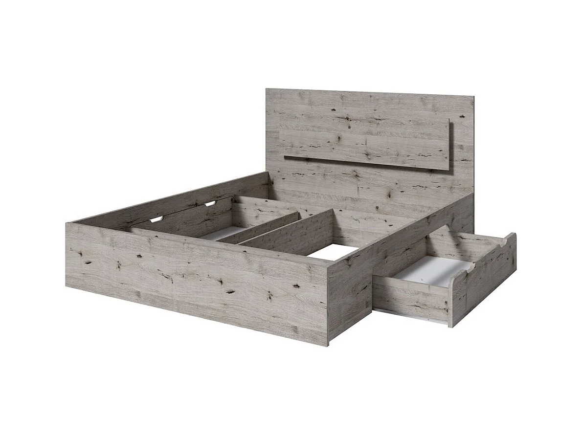 Cama VELTIS 180x200 cm con cabecero LED – Color roble Wellington – Somier y colchón no incluidos