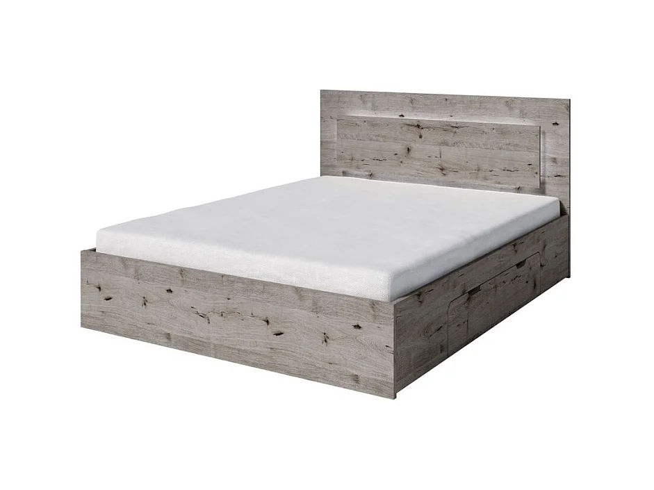 Cama VELTIS 180x200 cm con cabecero LED – Color roble Wellington – Somier y colchón no incluidos